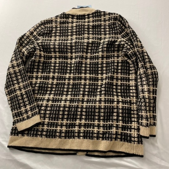 Ann Taylor Plaid Cardigan Sweater Black Tan Gold Button Longline XLP NWT - Picture 4 of 4